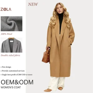 25-year-old Winter New Minimalist Camel Loose-fitting Wool Double-sided Belt Closure Soft Warm Long Coat for Ladies
