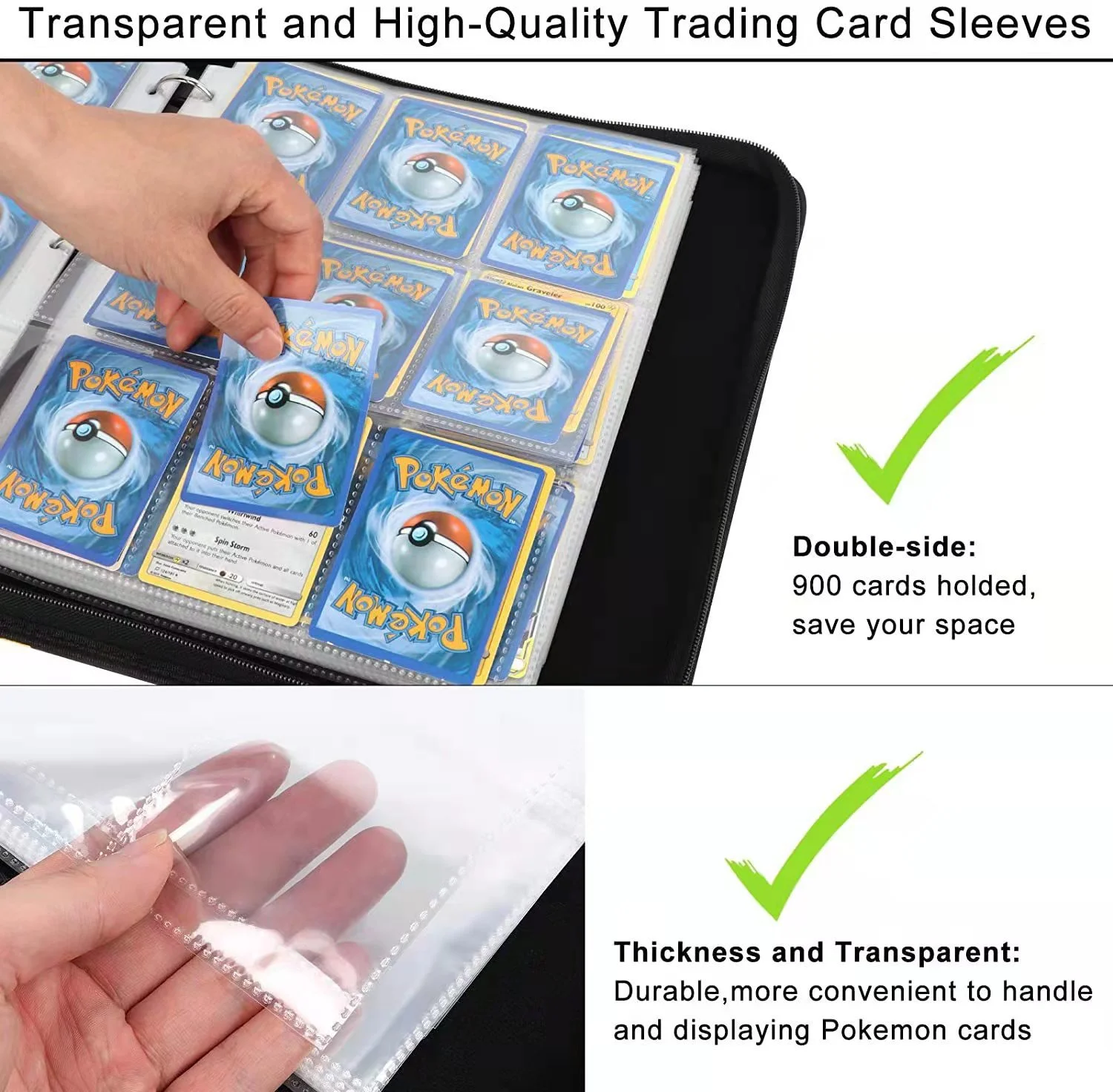 Pokemoned Zipper Trading Game Card Binder Holder - 9 Pockets
