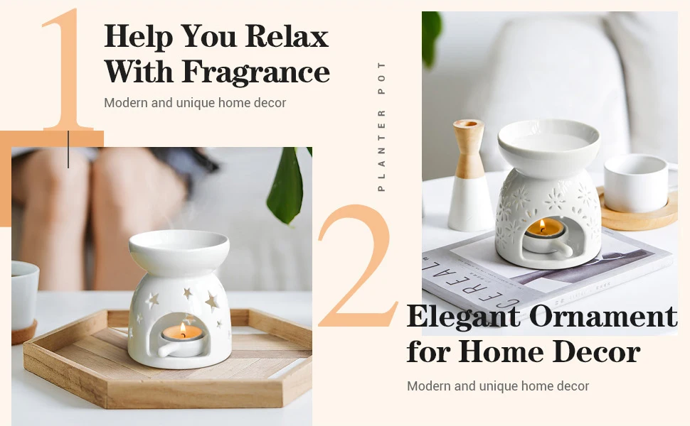 Ceramic Tealight Candle Holder Oil Burner,Tealight Wax Warmer With Candle Spoon,Aromatherapy