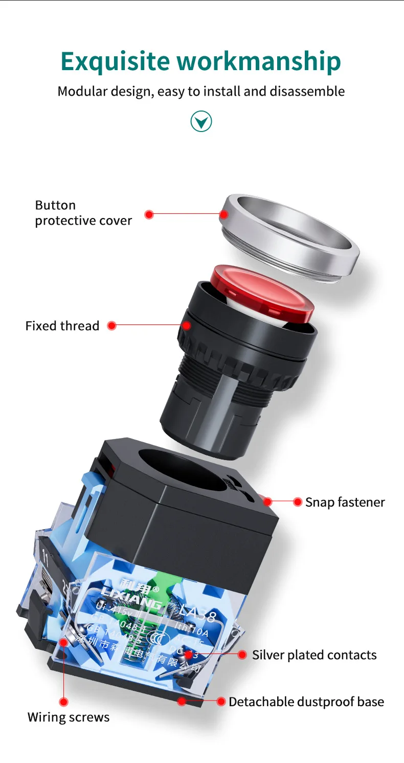 22mm IP40 Waterproof 10A Brass/Plastic Aluminum Round Head Momentary Pushbutton Switch (LA38-11ZS)