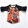 Halloween Pumpkin Crow Black Ruffle Sleeve Raglan Kids Tee