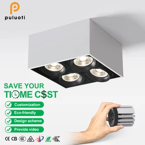 Modern 48W H125mm Spot Light Aluminum LED Ceiling Light White Square Surface Mounted 4-Head 3000K 4000K 6000K Led AR80 Spotlight