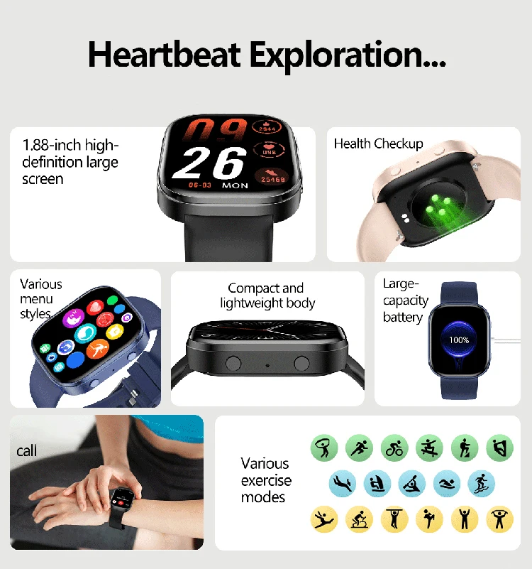 Smartwatch Ip68 Mit Herzfrequenzmessung Und Fitness Tracker_voghion.com