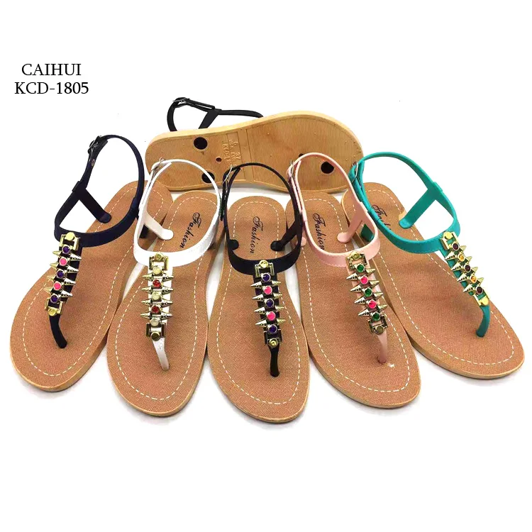 
Сандалии женские с открытым носком, пляжные шлепанцы с ремешком, плоская подошва, жемчуг, заклепки, Римский стиль, низкая цена 