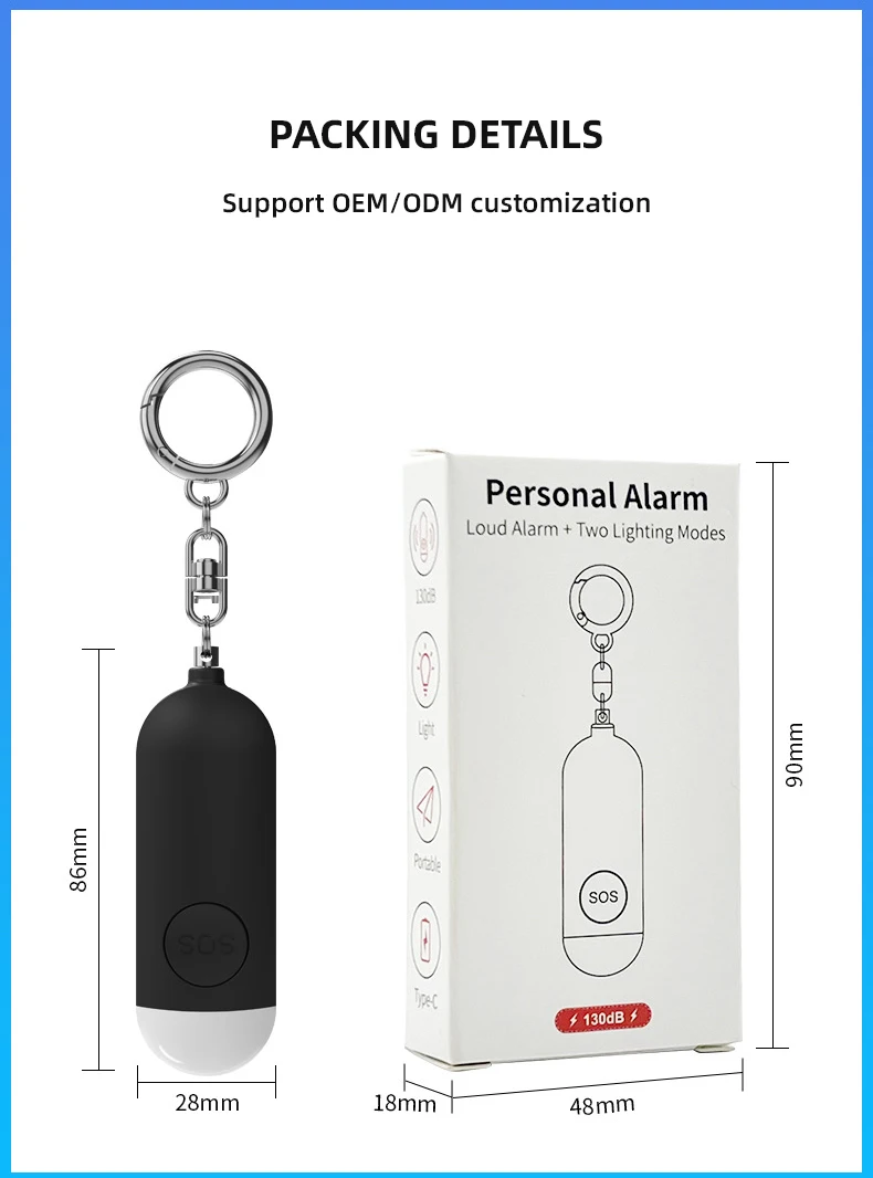 Personal Selfdefense Alarm Keychain Usb Rechargeable Led Sos Light