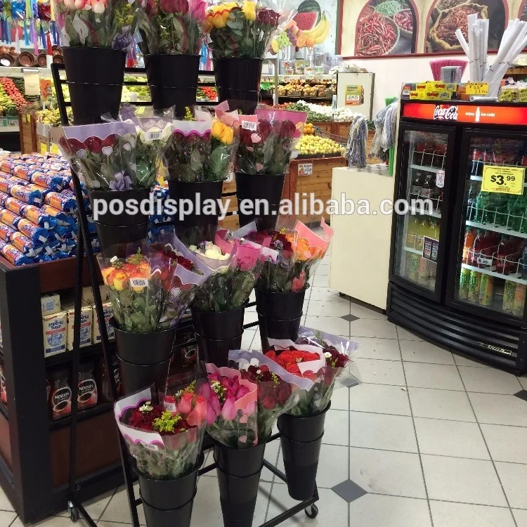 Flower Display Stand Metal with Black or White Buckets Flower Display Stand