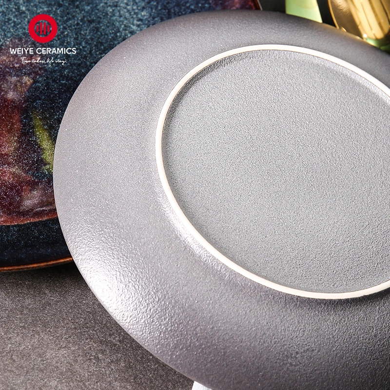 WEIYE Newest Design Recycled Stoneware Chinese Black Rustic Glaze Ceramic Kitchen Plates Set Dinner Dinnerware