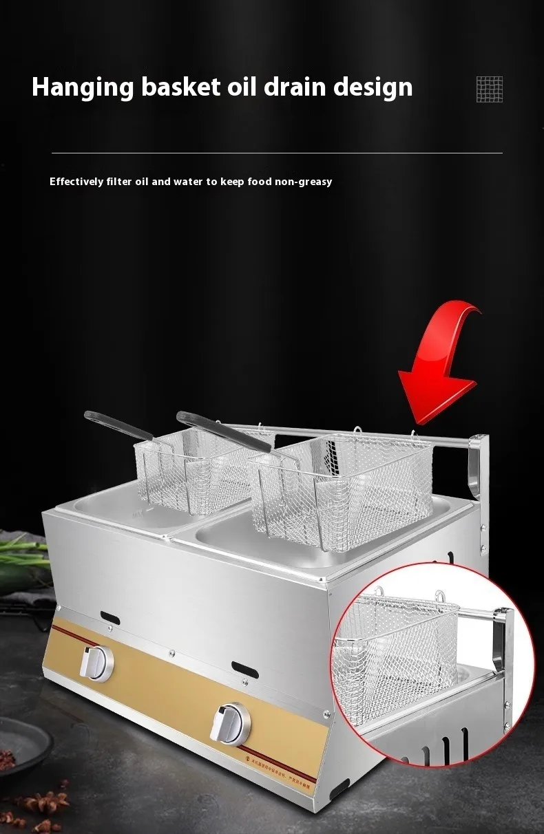 Gas Fryer 12L Double Cylinder Gas Fryer Chicken Chips Fryer Tank Stainless Steel GC Provided Energy Saving Burner