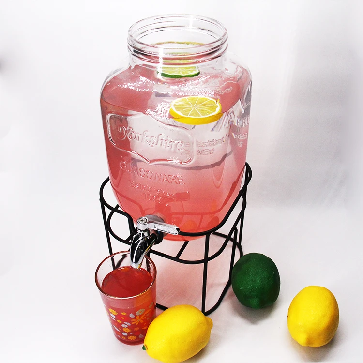 Distributeur De Boissons En Verre Avec Robinet Inox - Bocal Style Mason, 2,27L - Pour Eau, Thé, Sangria - Frigo