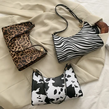 Lady Underarm Shoulder Bag Fashion Women Ladies Leopard Print Leather Pu Black Girls Lady Handbag Accept OEM ODM Single Zebra