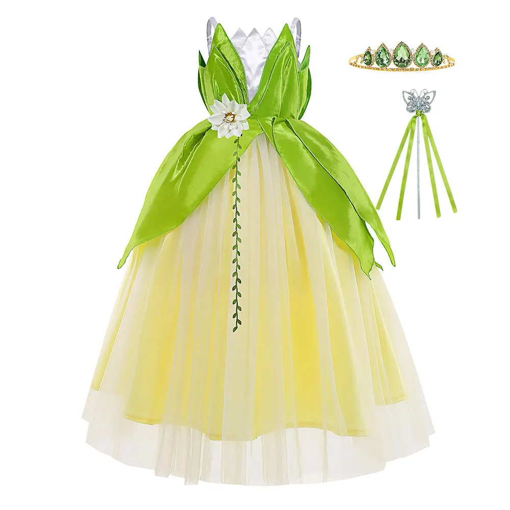 Tiana Green Fairy Frog Princess Dress Girls Birthday Party Dress