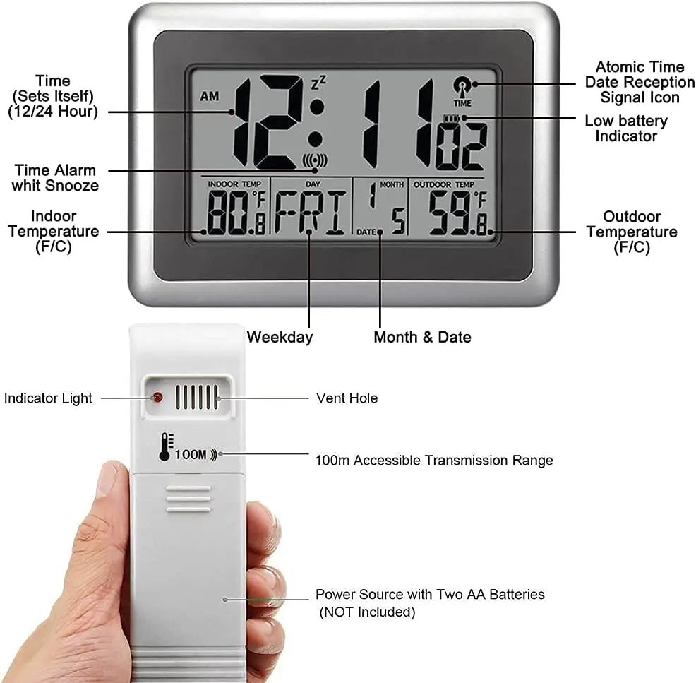Good Selling Modern Design Digital Clock Large Display Radio Control Temperature Humidity Calendar Digital Wall Clock