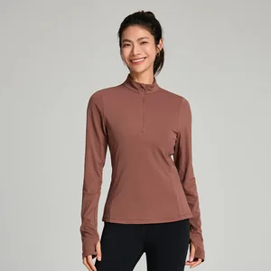 Women's Half Zipper Tight Sports Tops Gym Fitness Shirt Long Sleeve Breathable Soft Workout Wear Seamless Slim Fit Yoga Top