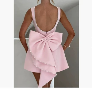 New Women's Clothing Women Casual Dresses Temperament Waist Pearl Bow Backless a Line Ladies Mini Dress