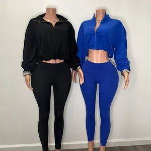 Huili Manufacturer Oem High Quality Hooded Drawstring Top & Skinny Pants Two Piece Set Clothing Activewear Women's Leggings Set