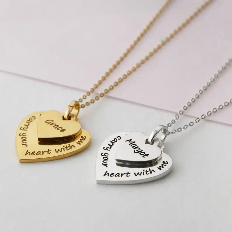 14k Gold Plated Couple Name With Heart gold Heart Chain girl -  Norway