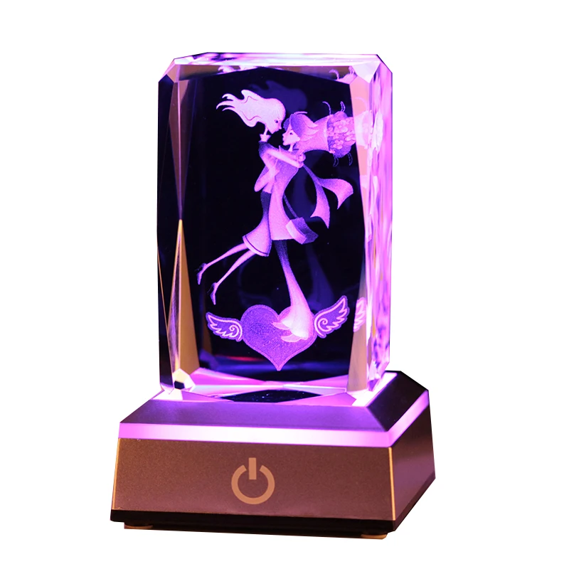 3D Laser Engrave Crystal cube with color led light for boy girl gifts rose lover birthday cake personal photo