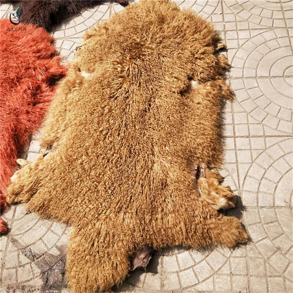 ALICEFUR 本物のチベット産ラムラグ ヤギ皮毛布 羊皮毛 カールファー