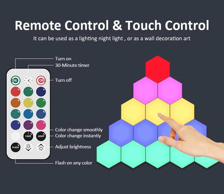 Trend Free Creation Splicing Led Touch Control Hexagon Wall Mounted Diy