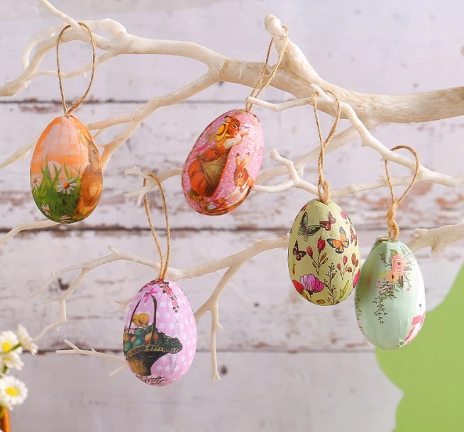 2024 Hot Sale Wholesale Easter DIY Hand Painted Eggs Cartoon Bunny Eggs Kids Hanging Crafts DIY Easter Eggs Hanging Decoration