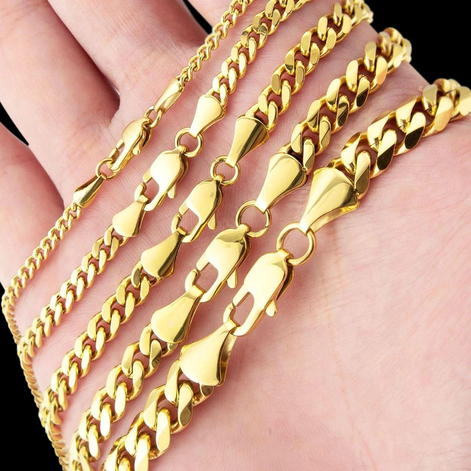 Gold Plated Free Real Gold Chains 5MM Curb Cuban Necklace Tarnish