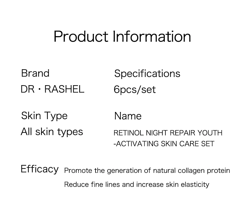 DR RASHEL Neues Design 6-teiliges Taschenset zur Erhöhung der Hautelastizität Retinol Nachtreparatur Jugendaktivierendes Hautpflegeset – Detail 9