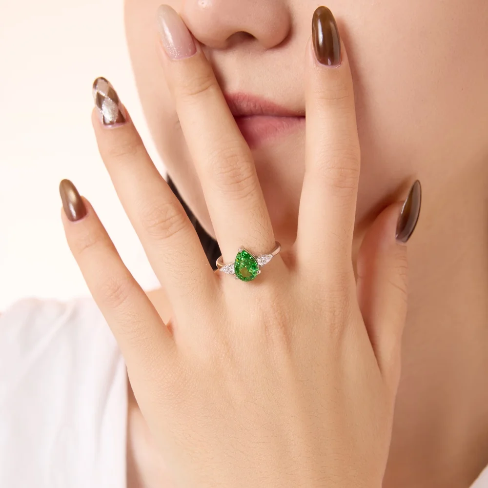 KAKODIY Vintage Cocktail Ring in 925 Sterling Silver Shiny Green 8A Ice Cut Zirconia with 5A CZ Women's Fine Jewelry Promise Ring detail 1