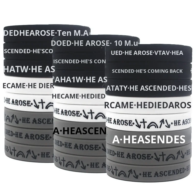3-piece Set of Fashionable Adult Silicone Wristbands, Faith Quotes, Bible Scriptures, Black and White Gray Wristbands details
