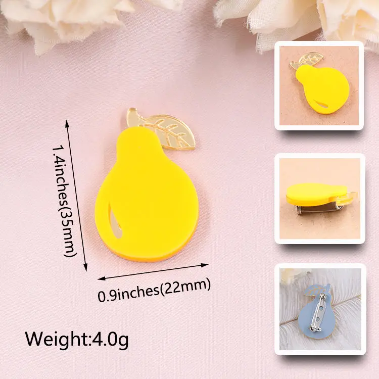 BHS071BH1046 Cute Pear Brooch Laser Cut Acrylic Jewelry with Diamond Engagement Anniversary Gift Baby Girl Safe Pin Accessory manufacture