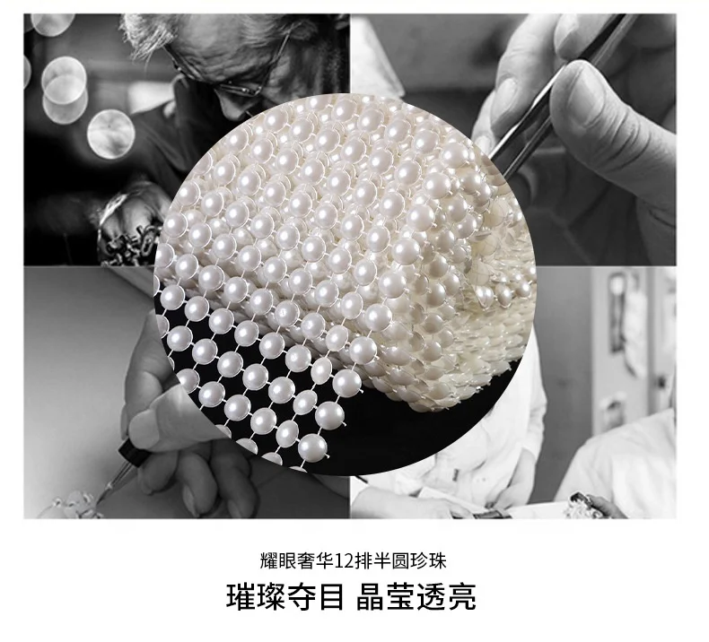 4.5" X 10 Yards 12 Rows  Plastic Pearl Diamond Mesh Wrap Roll Sparkle Rhinestone Ribbon for Wedding Party