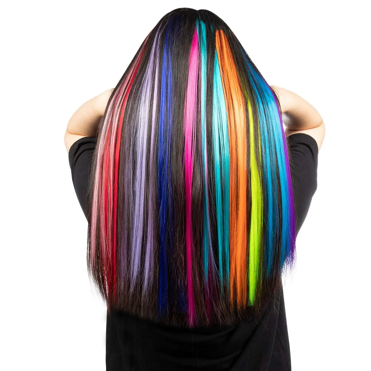 Colored Party Highlights Colorful Clip In Hair Extensions 22 Inch Straight  Synthetic Hairpieces For Women Kids Girls,Rainbow - Buy Colorful Straight  Hair,Multi-colors Party Highlights Clip In Synthetic Hair Extensions,Rainbow  Long Straight Hairpieces