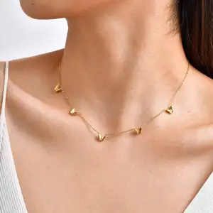 Fashion Design Gold Plated Pendant Jewelry Necklace Stainless Steel Butterfly Charm Chains Necklaces for Women