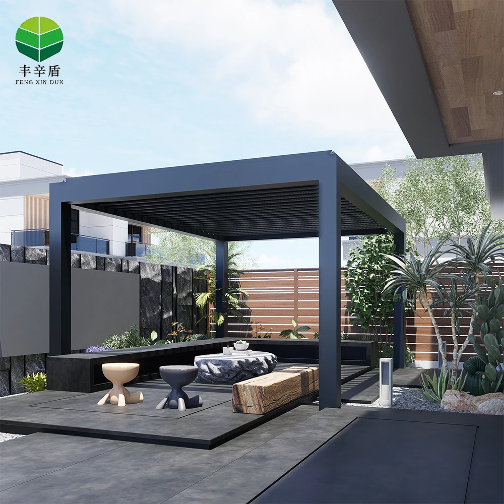 Bioclimatic Waterproof Aluminium Pergola Cover Motorized Exterior Gazebo Louvered Roof Garden Shading Aluminum Powder Coated