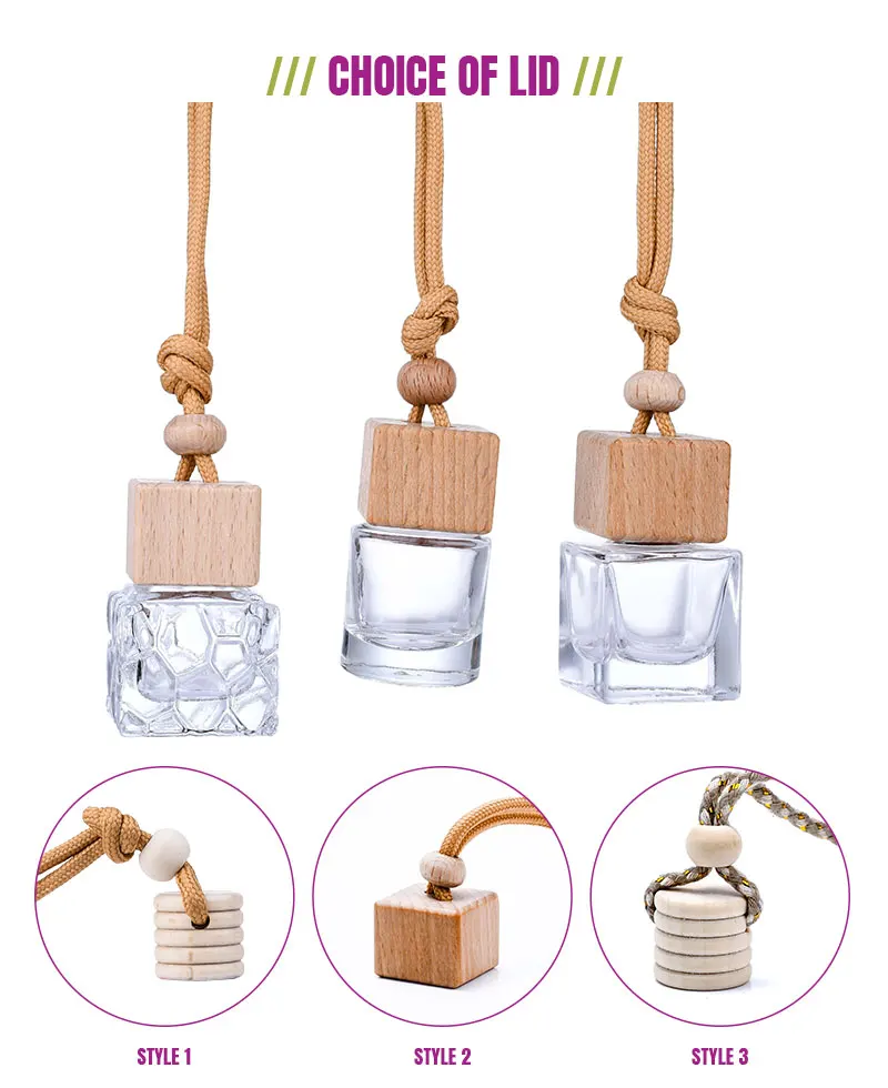 Wholesale Wood Hanging Car Aroma Diffuser 8ml 10ml Air Freshener Cube Frosted Car Hanging