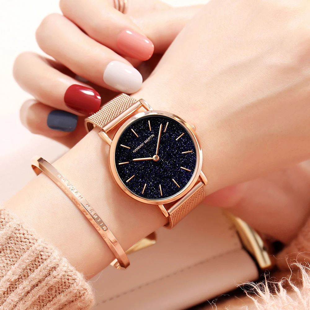 HANNAH MARTIN Dial-Reloj de pulsera de cuarzo japonés para mujer, nuevo  diseño, de lujo, de acero inoxidable, oro rosa, resistente al agua, 2021