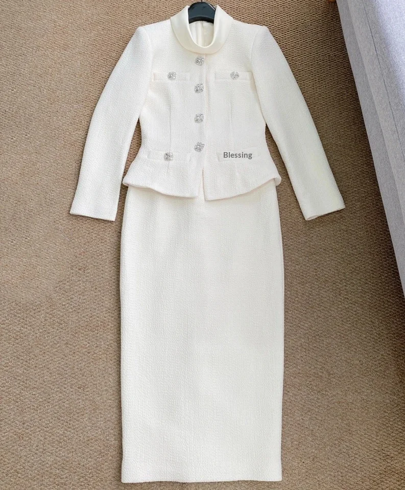 2026 Spring New Lvory White Tweed FakeTwo-Piece Women Long Dress Women Elegant Maxi Party Dress