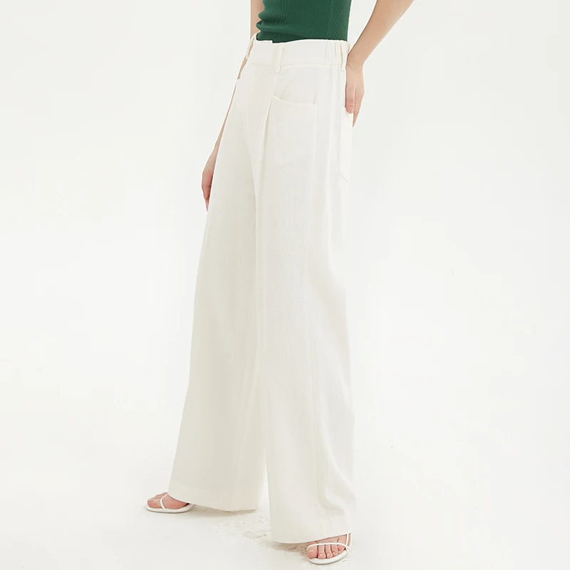 Pantalones De Lino Blanco Con Bolsillos Para Mujer,Calzas Largas De Pierna  Ancha,Diseño Personalizado,Moda De Otoño - Buy Pantalones De Lino,Pantalones  De Lino Pantalones De Las Mujeres,Suelto Touser Para Las Mujeres Product on