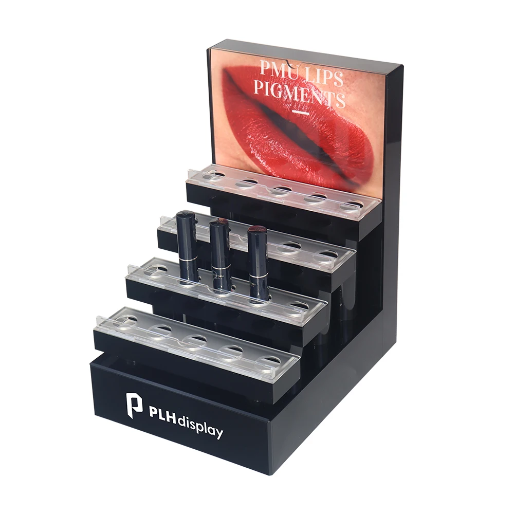Premium Large-Capacity Countertop Lipgloss Display Stand With Built-In Soft LED Lighting Cosmetics Lipstick Display Rack