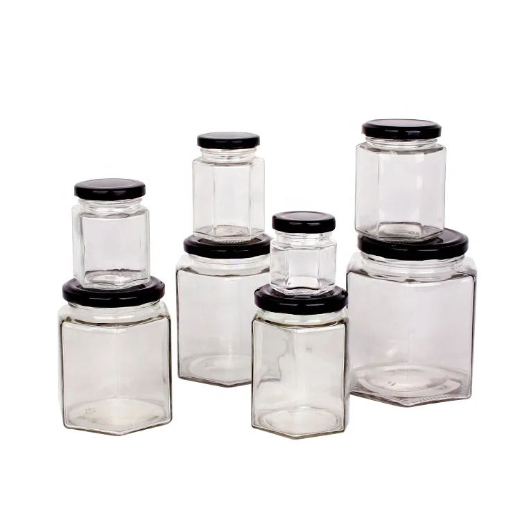Free Sample 50ml 180ml 380ml 500ml Hexagonal Glass Honey Jars with Lids