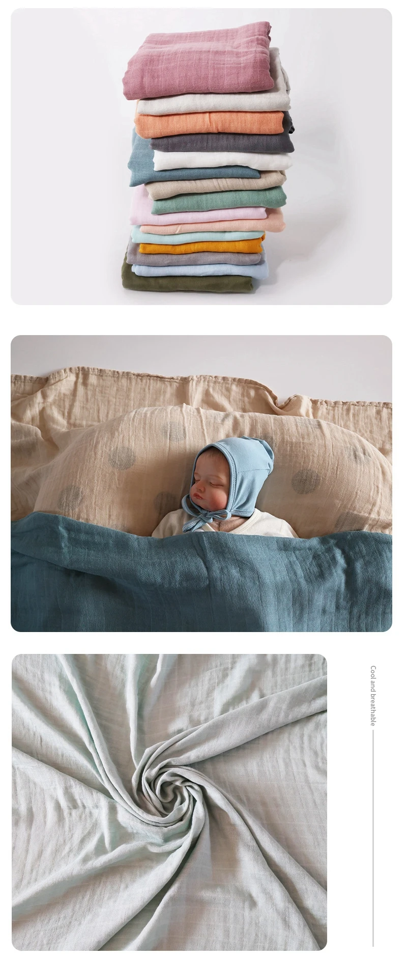 Baby Cotton Muslin Blanket 2 Layers Swaddle Blanket Wholesale Organic