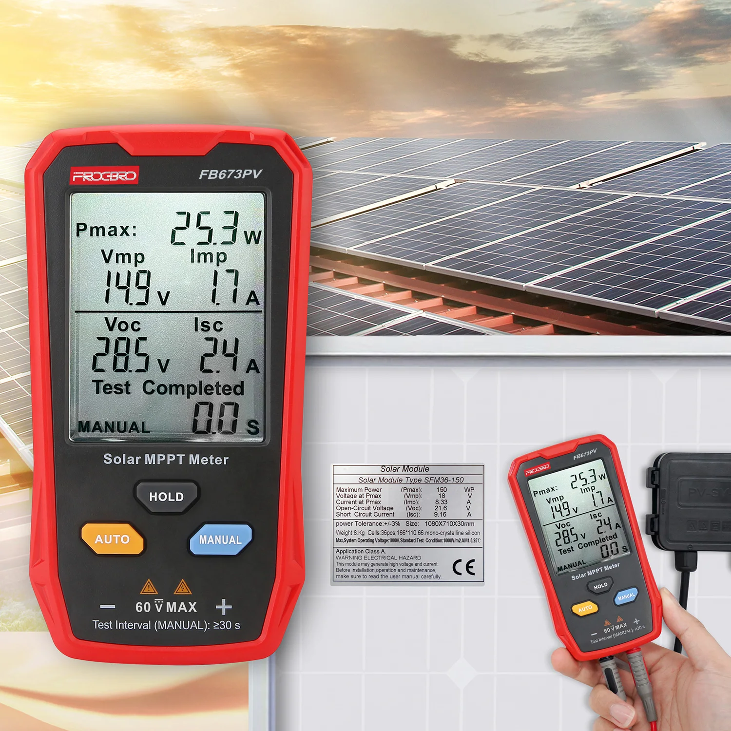 Fb673pv Lcd Mppt Solar Panel Pv Tester Smart Current Voltage Multimeter ...