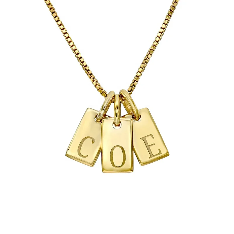 Gemnel Custom Gold Alphabet Font Mini Dogtag 925 Silver Pendant Personalized Inital Letter Chain Necklace