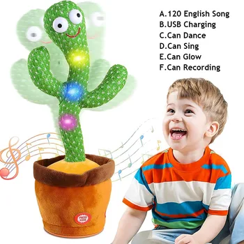 Dancing Cactus Plush Toy with 120 Songs Singing Talking Record Repeating What You Say Electronic Plush Toy Kids Children Gifts