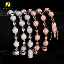 8mm Trendy Hip Hop Style Jewelry 925 Silver Necklace Iced Out VVS Moissanite Diamond Ball Beaded Cuban Link Chain Men Women