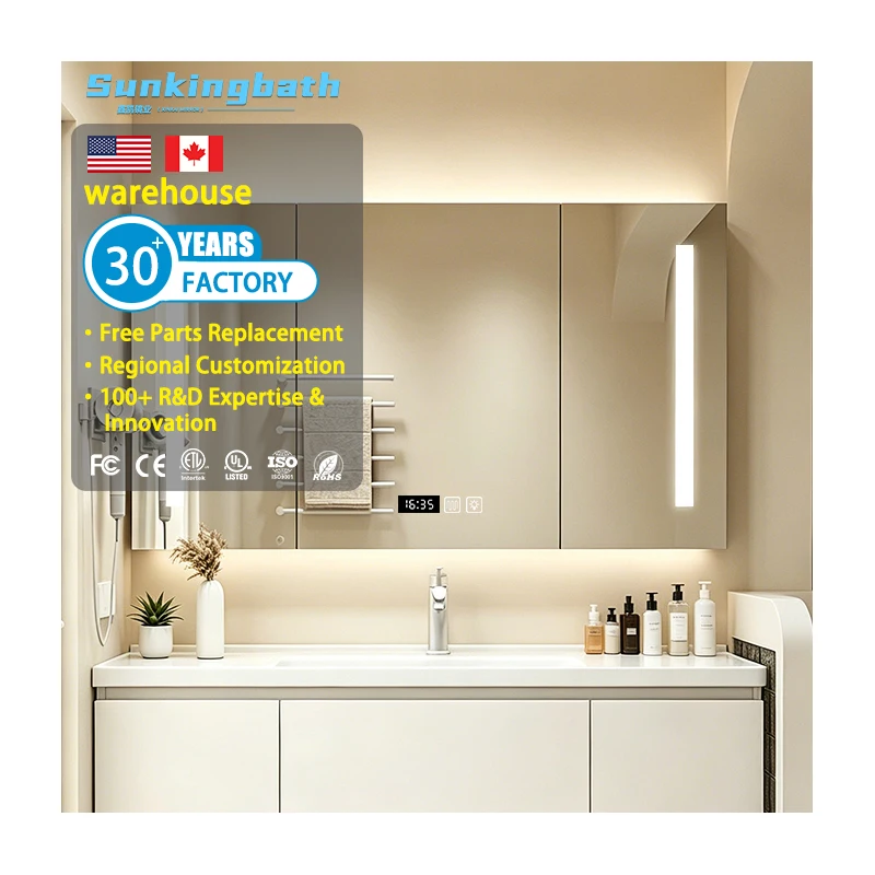 Luxury Modern Design Floating Aluminum Mirrored Cabinets Bathroom LED Mirror Vanity Medicine Cabinet for House Hotel Office