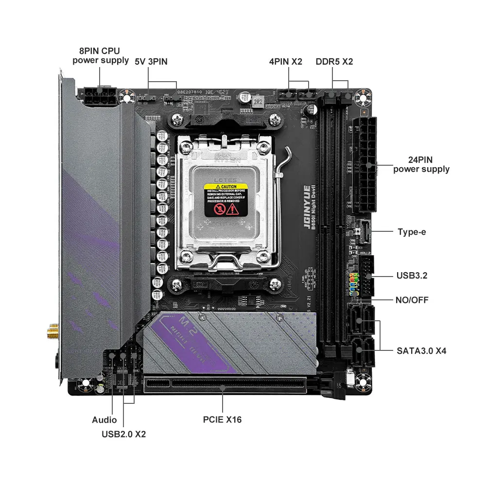 JGINYUE AM5 Mini ITX B650i Night Devil Motherboard for Ryzen 7000