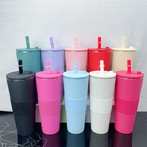 D51 Plastic Cups with Lids and Straws 750ml Frameless Double Plastic with Cover