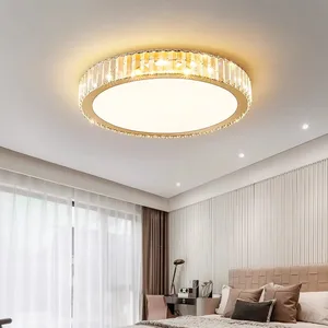 Crystal Flush Mount Luxury Living Room Office Round Gold Light Metal Crystal Ceiling Luxury Led Ceiling Lights