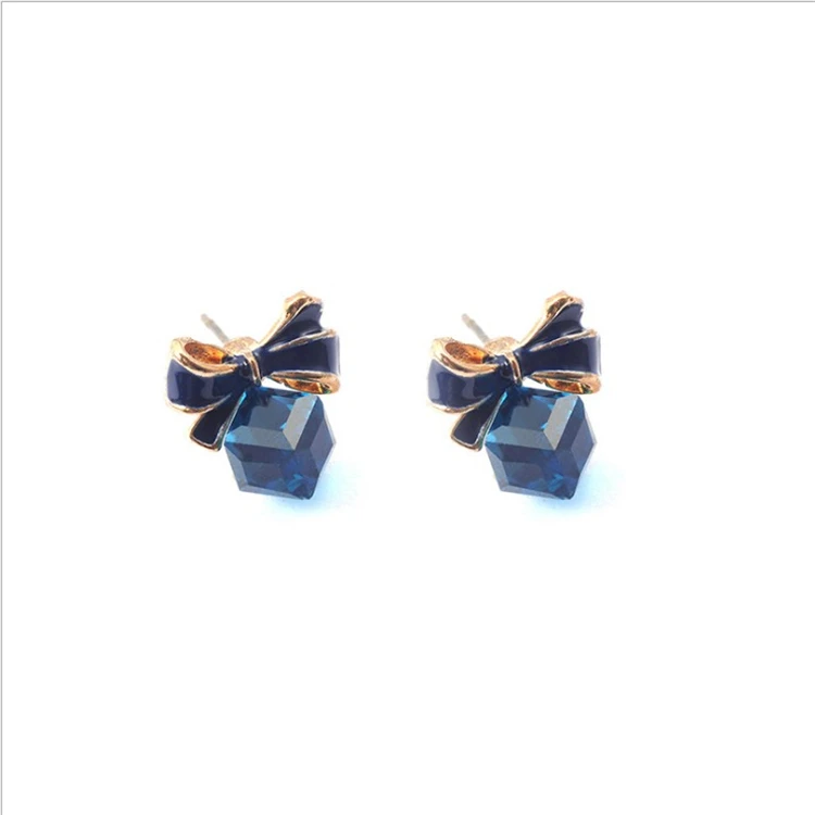 Fashion Korean Bowknot Earrings Cube Crystal Earrings Temperament All-match Women's Earrings Jewelry