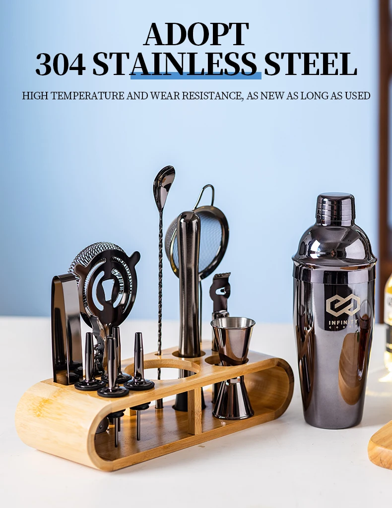 Mcss Custom Logo 700ml Silver 304 Metal Bar Tools Bartender Kit